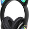 Kids Headphones,  Cat Ear Wireless Headphones, LED Light up Kids Bluetooth Headphones over on Ear Black